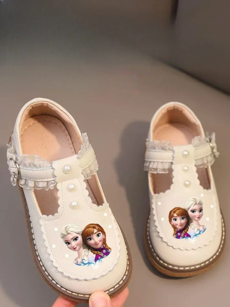 New Girls  Frozen Snow White Princess Sandals Disney Princess Kids Soft Decorative Pearls Shoes Europe Size 23-33