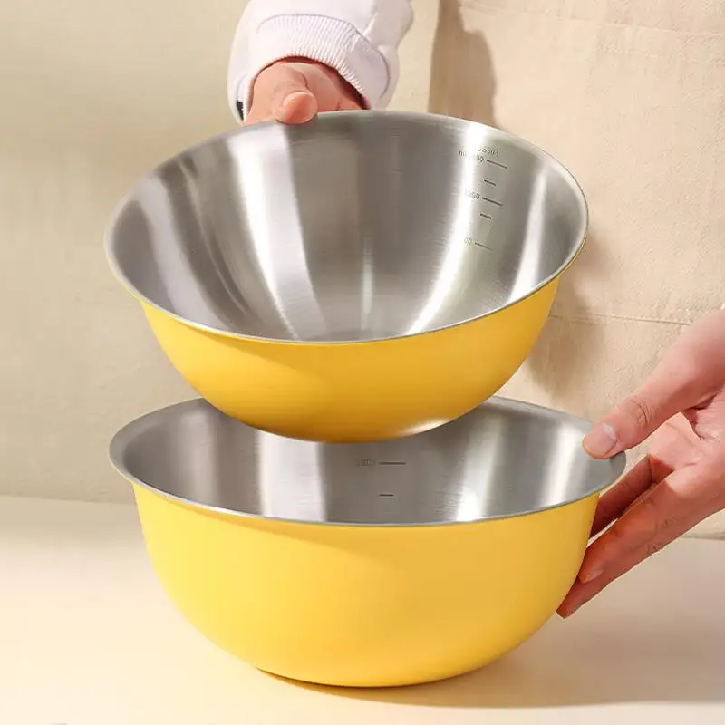 Food Grade 304 Stainless Steel round Bowl Kitchen Sink Pasta Bowl Egg Beating Mixing Bowl Draining Basket Iron Pan Dough Making