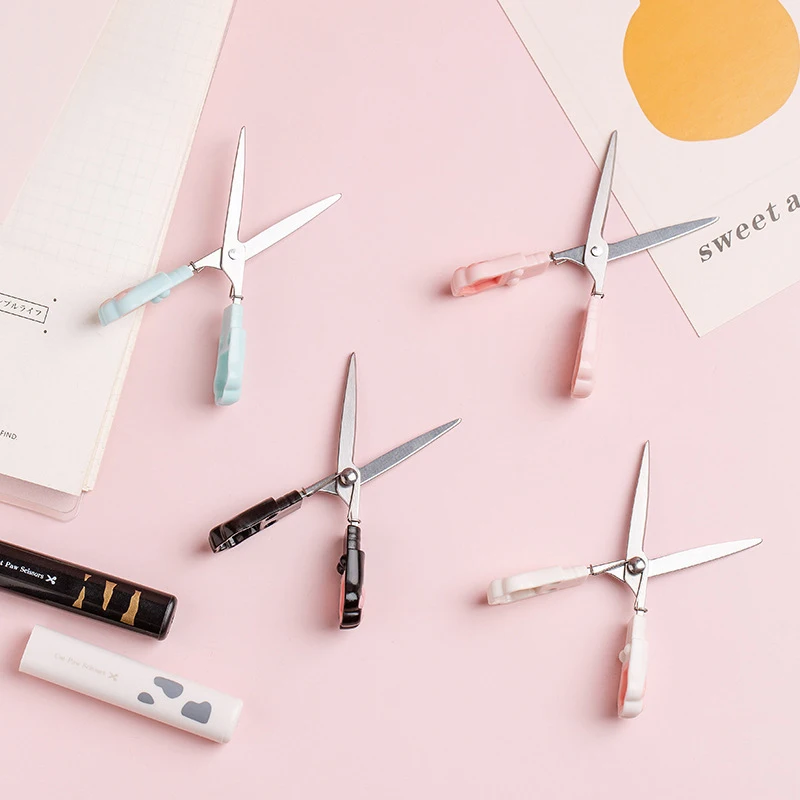 Cute Multifunctional Stainless Steel Hand Scissors Mini Portable Kawaii Cat Paw