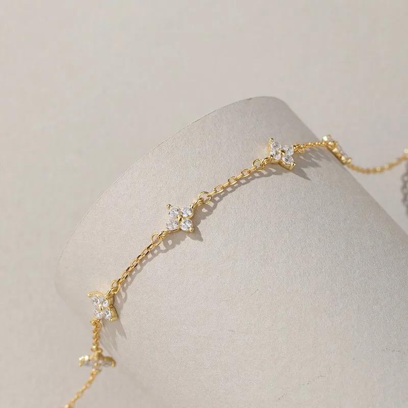 CCFJOYAS-pulsera de plata de ley 100% 925 para niña, brazalete minimalista de circonita con flores, chapado en oro de 18k, joyería fina