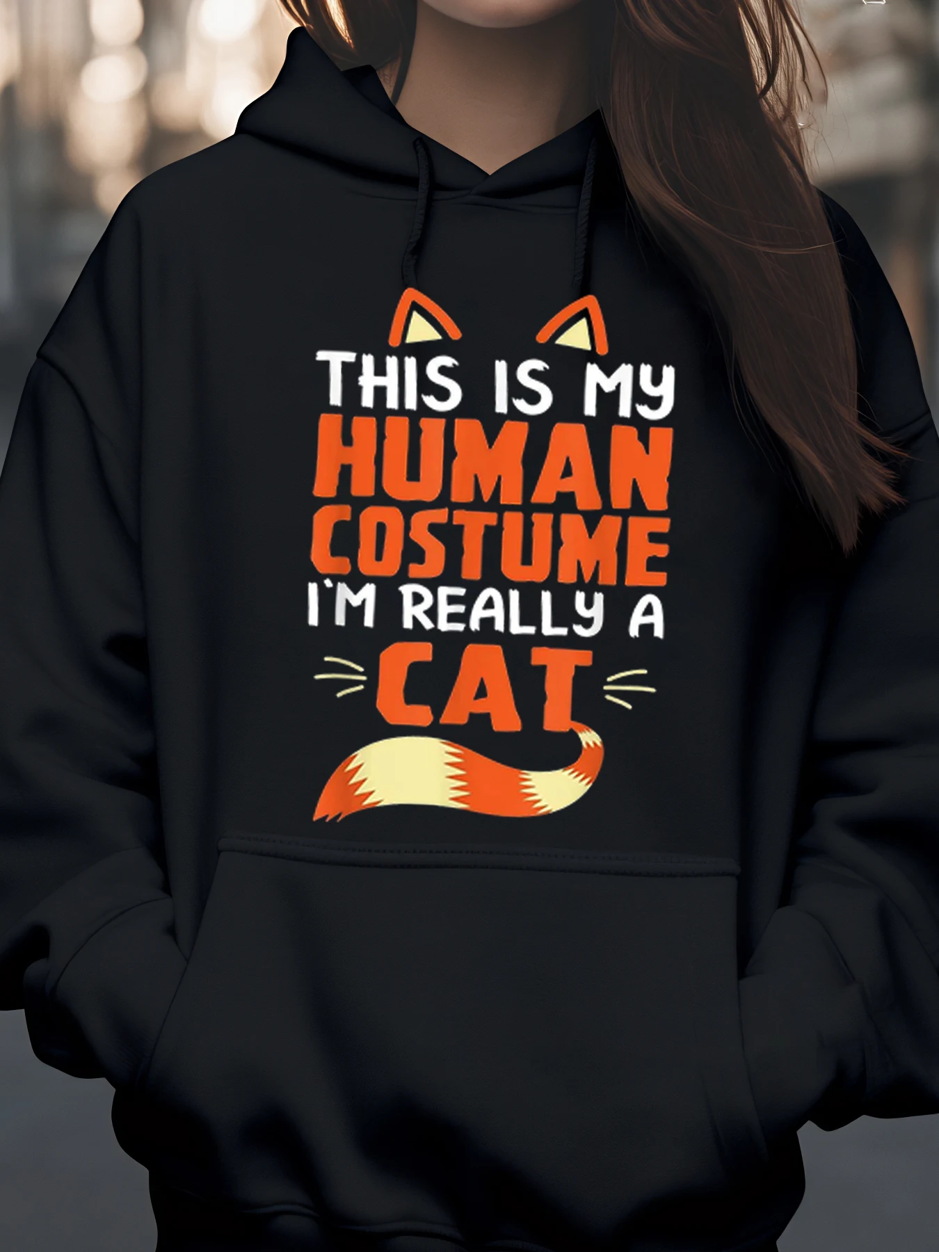 طباعة آذان القط والذيل هذا هو زي الإنسان الخاص بي أنا حقًا سترة هالوين القط للنساء ملابس غير رسمية هدية لمحبي الحيوانات الأليفة