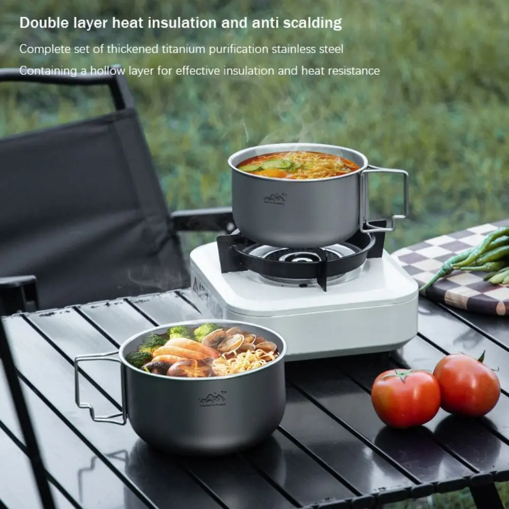 Compact Titanium Alloy Camping Pot Foldable Portable Noodles Bowl Backpacking Cooking Outdoor Cooking Pot Adventure Gear