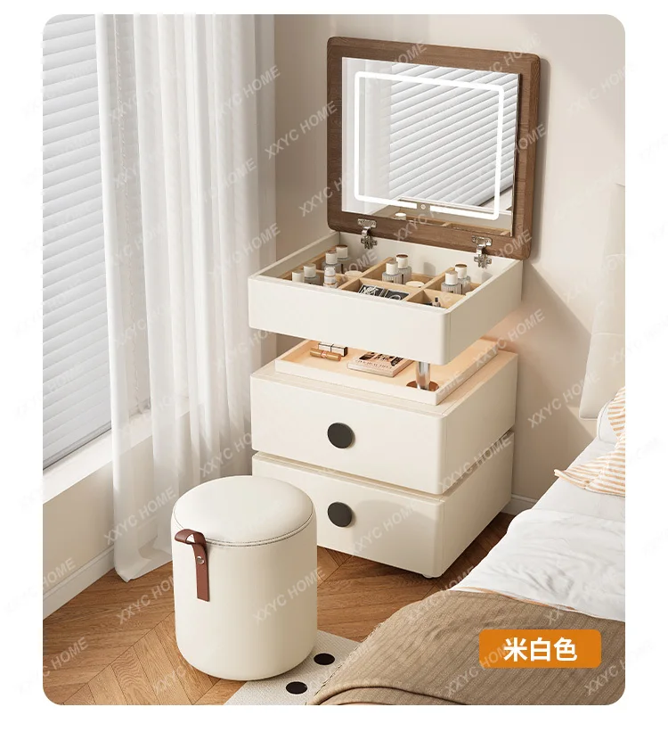 

Cream Style Movable Lifting Vanity Rotating Bedside Table Dressing Table Premium Fashion Coiffeuse Avec Miroir Modern FurnitureY