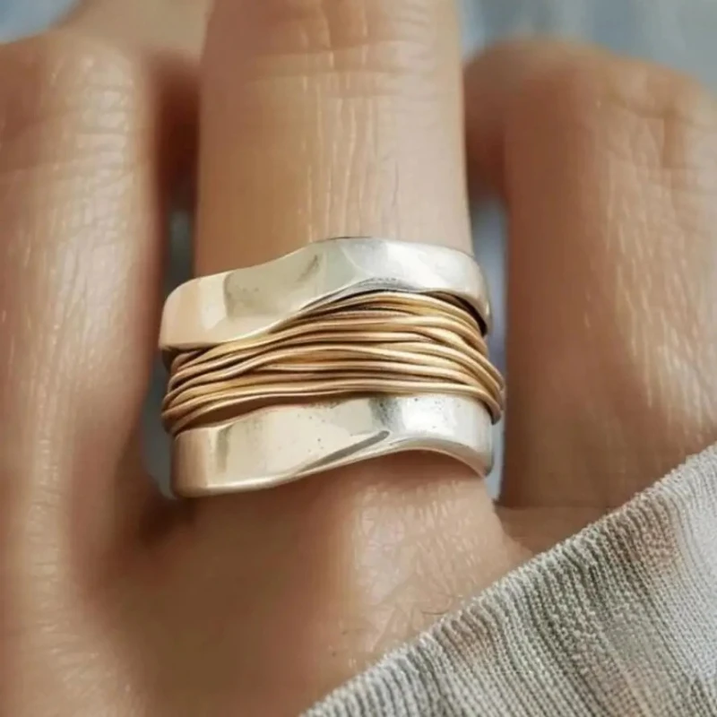 European and American Trendy Geometric Wide-face Vintage Rings for Men and Women Simple Personality Wedding Party Jewelry