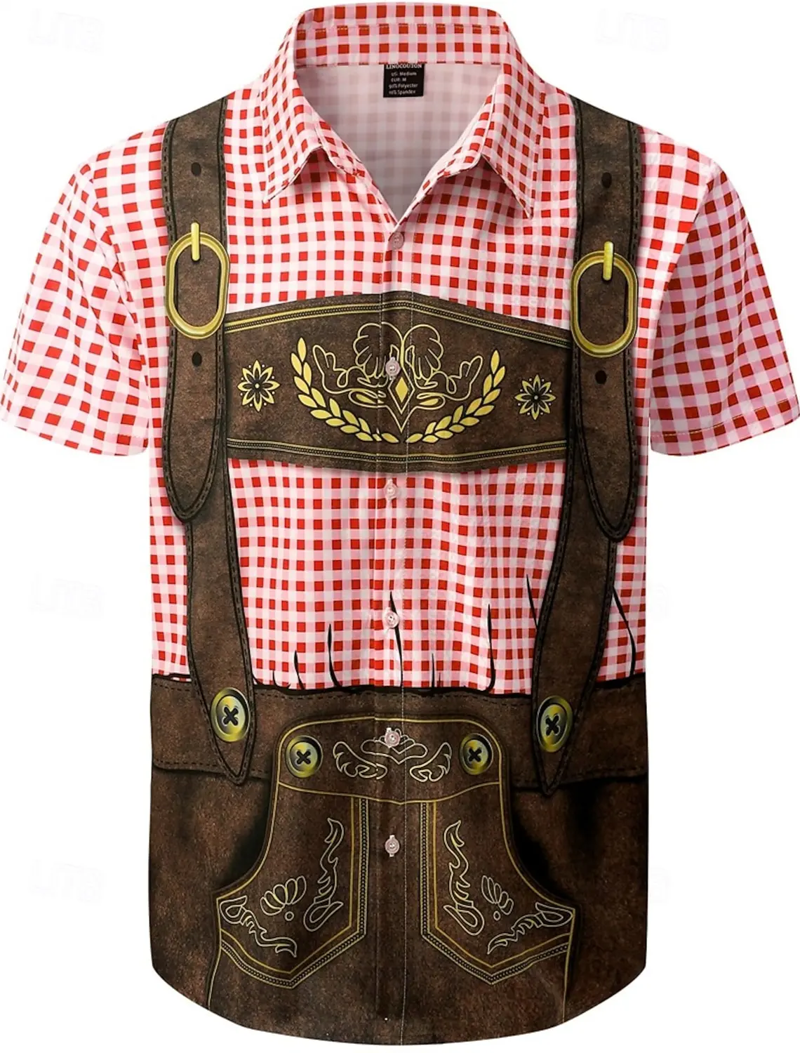 Men's Short Sleeve Shirt Oktoberfest Lederhosen Print Plaid Lapel Button Down Party Casual Mens Clothing