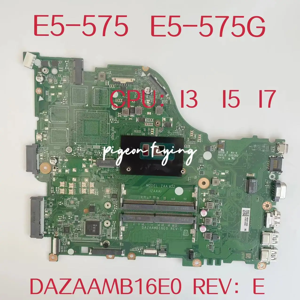 DAZAAMB16E0 Mainboard for Acer Aspire E5-575 E5-575G Laptop Motherboard CPU:I3-6100U / I5-7200U / I7-7500U UAM DDR4  Test Ok