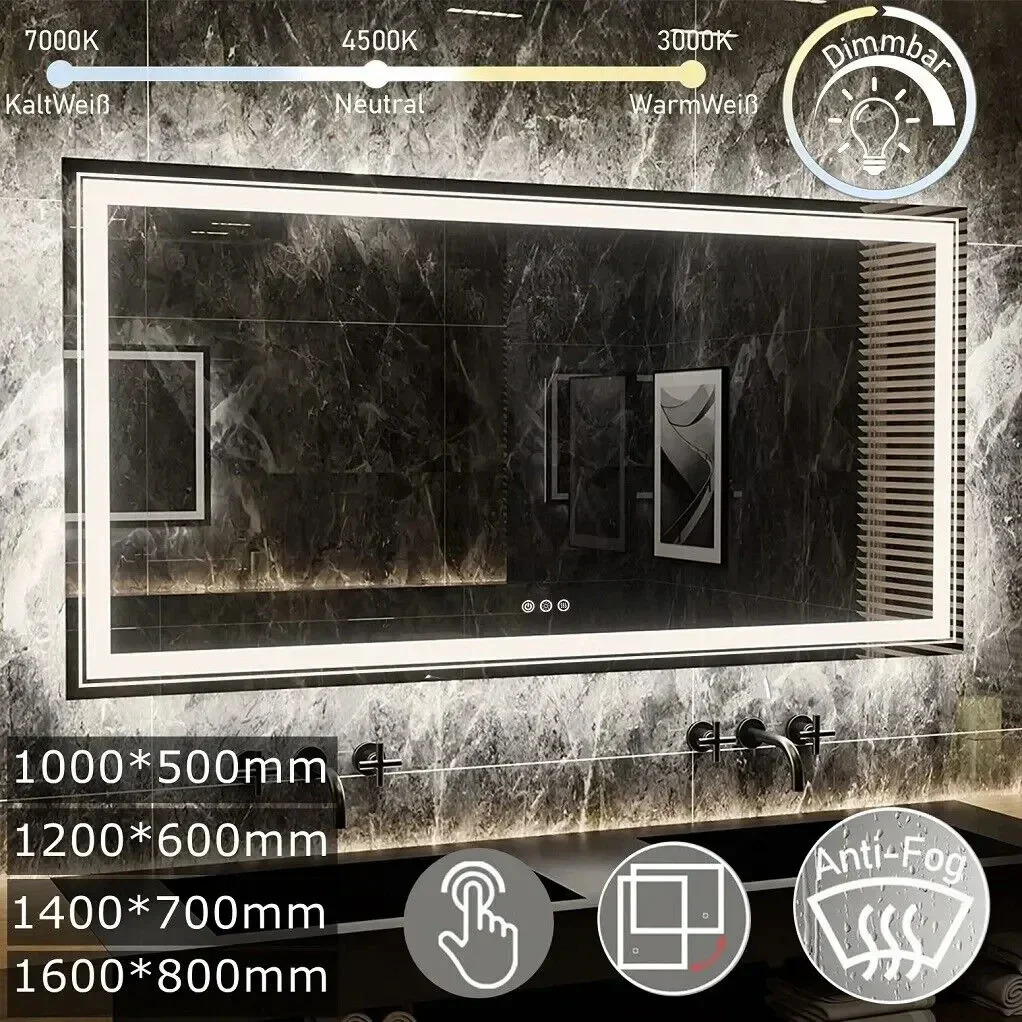High quality Waterproof Double Sink Mirror with Light Large LED Bathroom Mirror Full Length Dressing