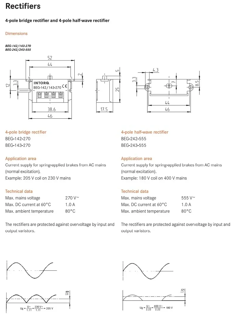 INTORQ TYP BEG-242-555 Half-wave rectifier module, brake rectifier 13046432