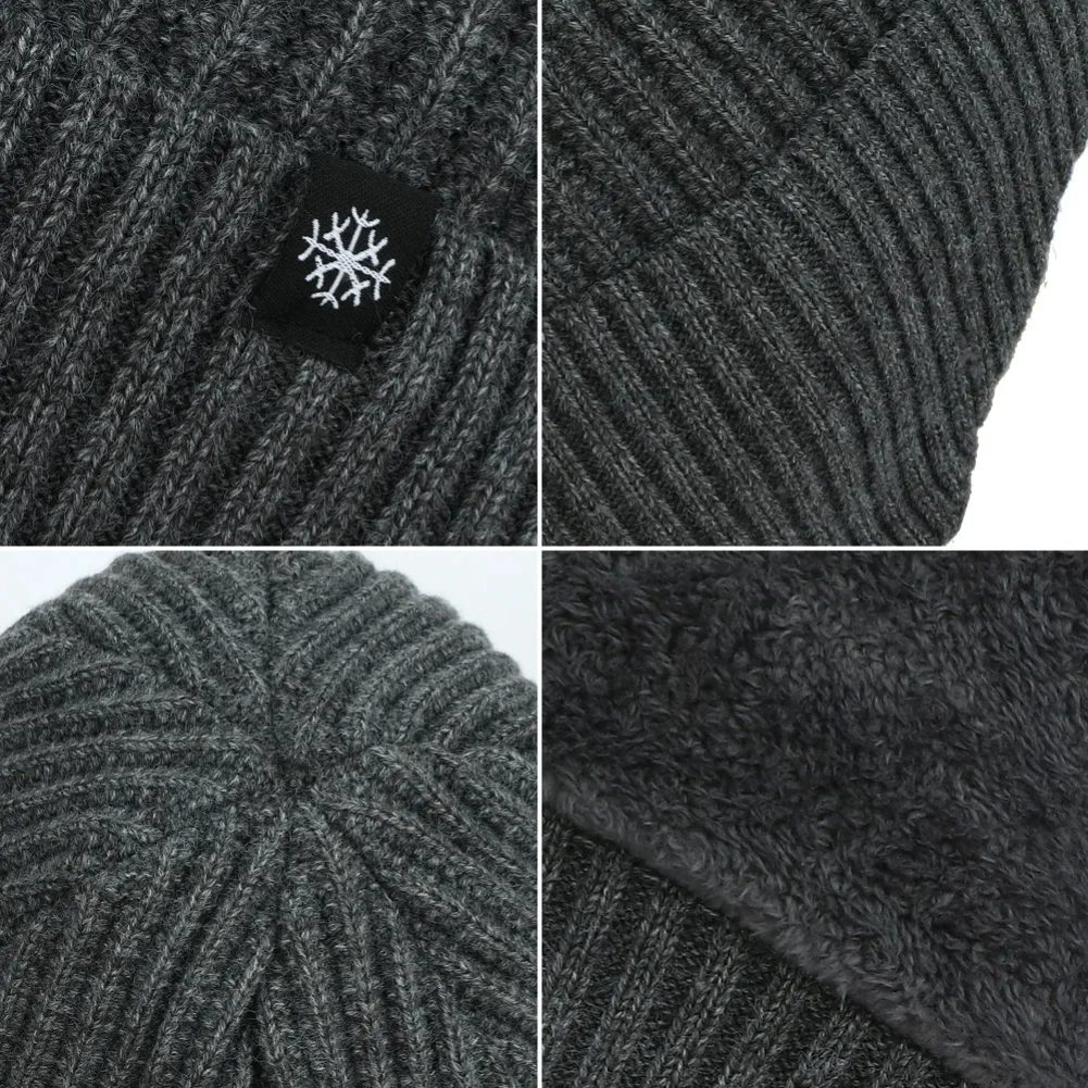 Outdoor Men Winter Knitted Hat Plush Warmth Peaked Cap Earmuff Casual Fashion Faux Fur Lined Bomber