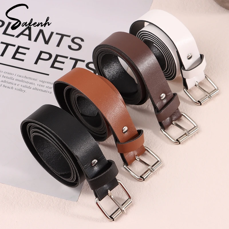 100CM Classic Women Leather Belt Waistband Adjustive Metal Square Buckle Waistband Pants Decorative Belt Clothing Accesories