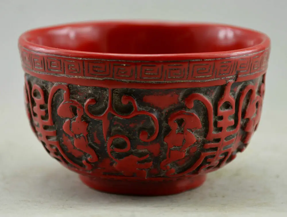 Chinese Red Coral Carved Grape Figure Bowl - Fu Foo Longevity Meaning