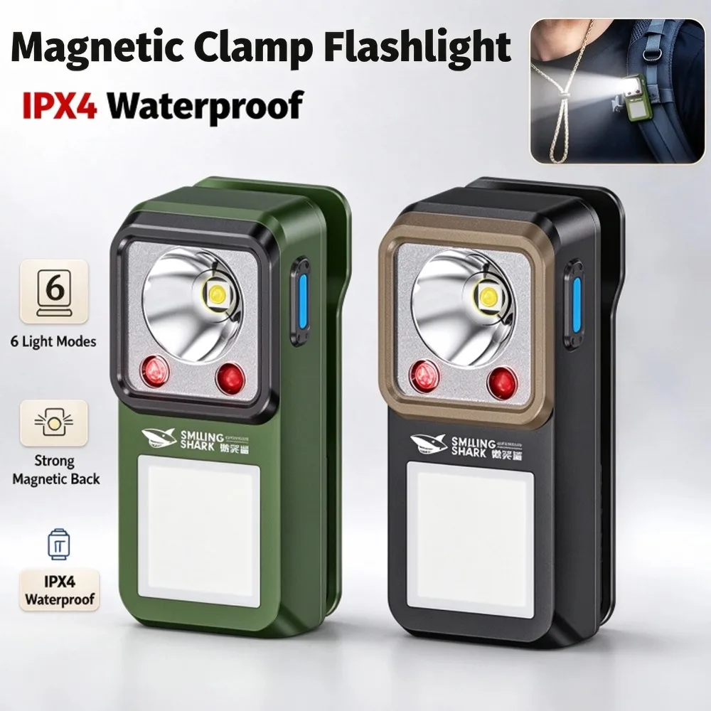 LED Magnetic Clamp Flashlight Outdoors Ultra-long-lasting Lighting Work Emergenc Lamp Clip-on Rechargeable Camping Hiking Light