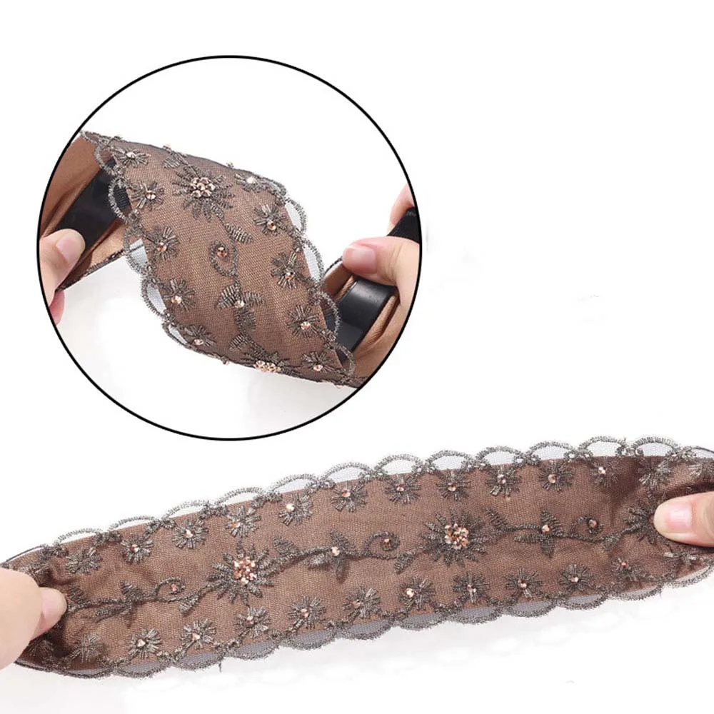 Темперамент, модный женский кружевной корейский стиль, головной убор с цветком, повязка для волос с вышивкой, повязка на голову с широкими краями и кристаллами