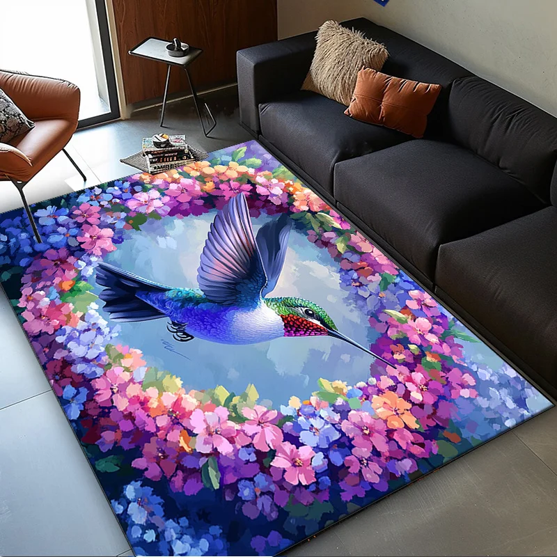 

Коврик «Колибри в цвете» для гостиных — яркий цветочный дизайн с голубой птицей, идеально подходит для любителей природы и весеннего декора