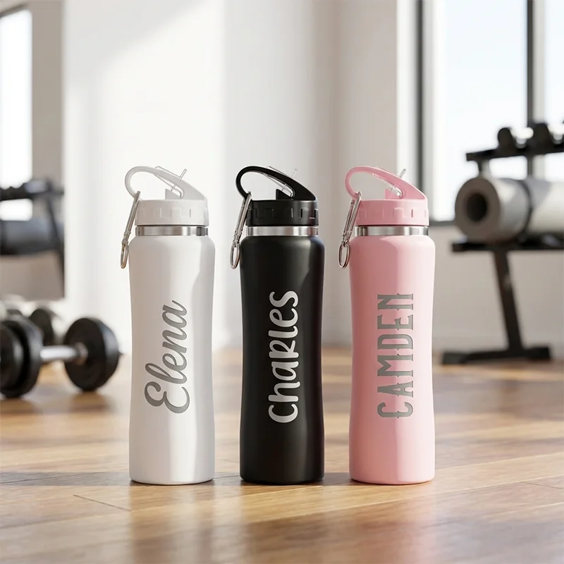 Personalized Insulated Stainless Steel Water Bottle with Straw Personalised Cycling, Fitness Water Bottle Gifts for Men Women