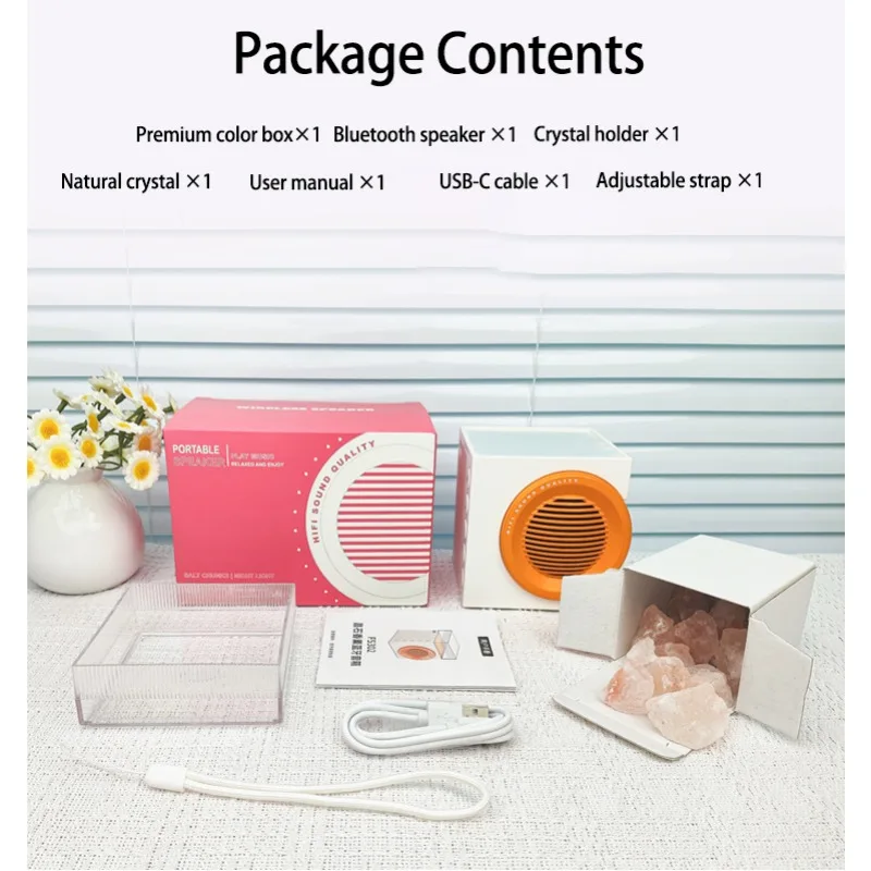 Haut-parleur Bluetooth Portable sans fil, caisson de basses BT, diffuseur d'aromathérapie, son stéréo HIFI, Audio, pierre de cristal, veilleuse