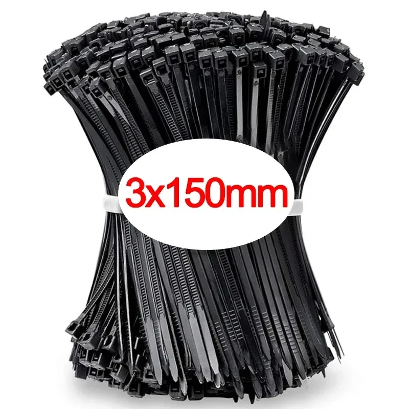100 stuks zelfsluitende plastic nylon stropdas zwarte bevestigingsriem kabelbinderset kabelritsband bevestigingsring ritssluitingen riemband