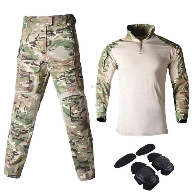 Men's Tactical Camouflage Uniform Set with Knee & Elbow Pads G3 for Outdoor Hunting and Combat Activities