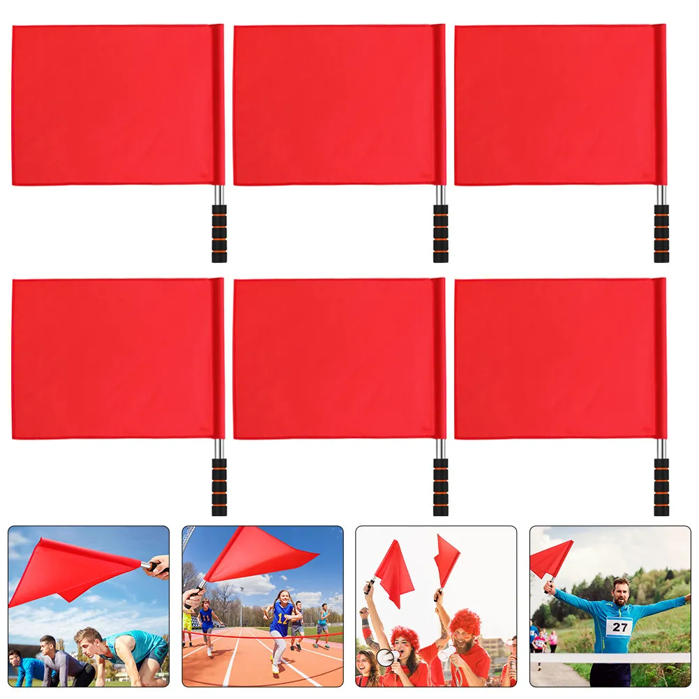 6Pcs Red Referee Flags Lightweight Durable Polyester Stainless Steel for Racing Soccer Track Signal Flags Soccer Flag