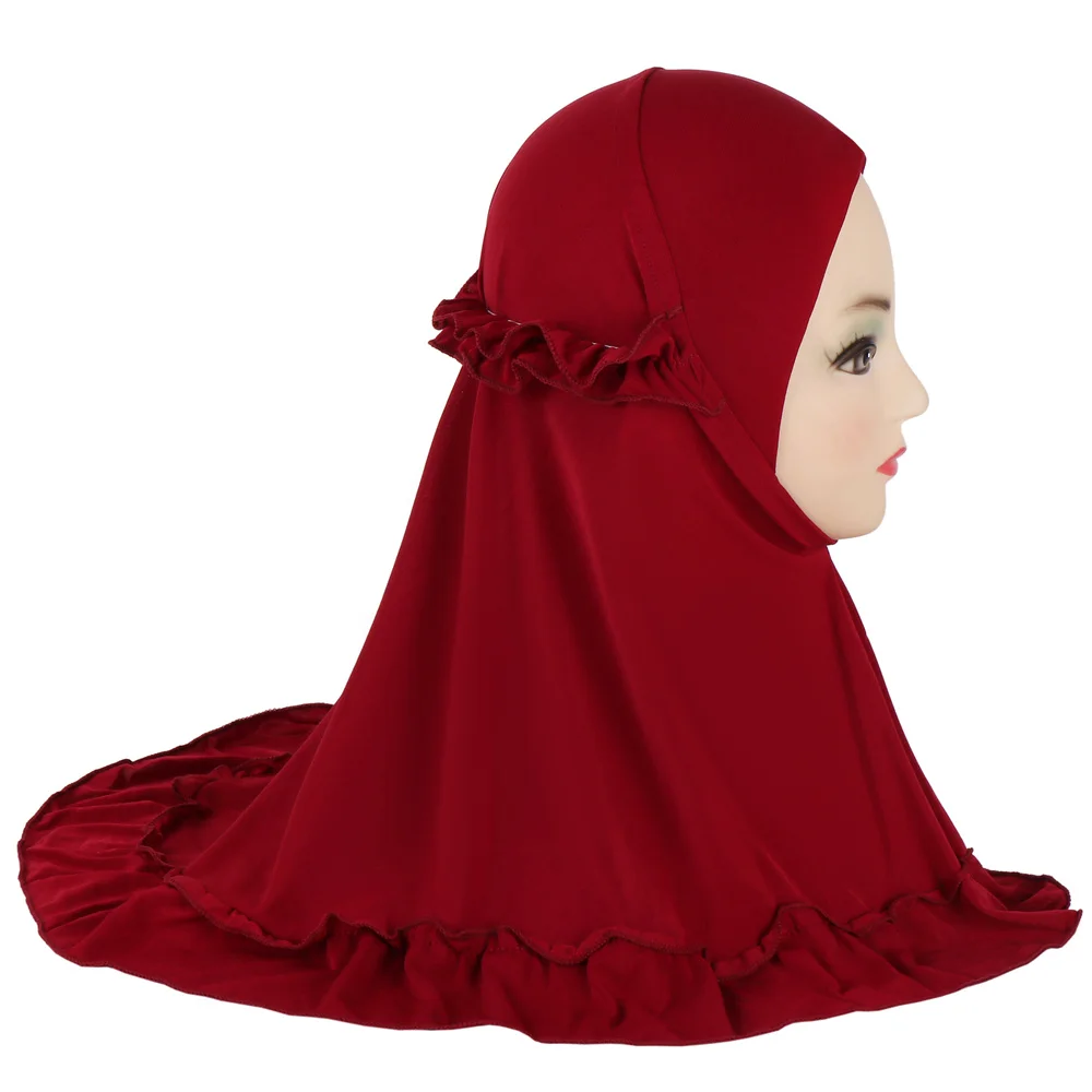 New Sweet Girl Hijab Cap Scarf Kids Jersey Khimar Islam Turban Muslim Modest Cute Baby Bonnet Hijabs for 2-6 Years Old