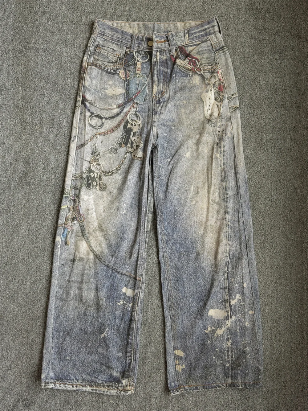 CHIC Streetwear Baggy Jeans for Men American Vintage 3D Painting Printed Washed Denim Pants Women Straight Wide Leg Trousers