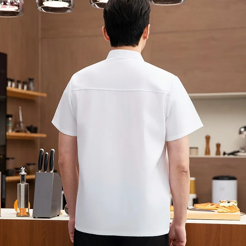 Verão fino respirável malha manga curta jaqueta de chef para catering hotel restaurante cantina pastelaria padeiro workwear roupas cozinha