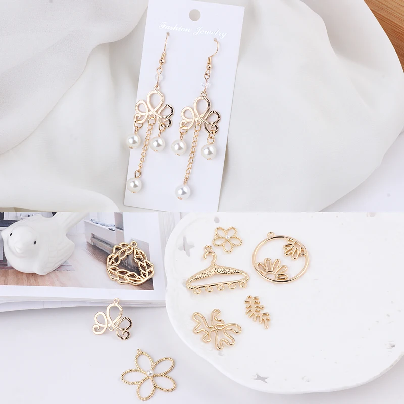 1pcs Diy Earring Accessories Geometric Alloy Shaped Hanger Hollow Flower Handmade Material Eardrop Earring Female Pendant Charms