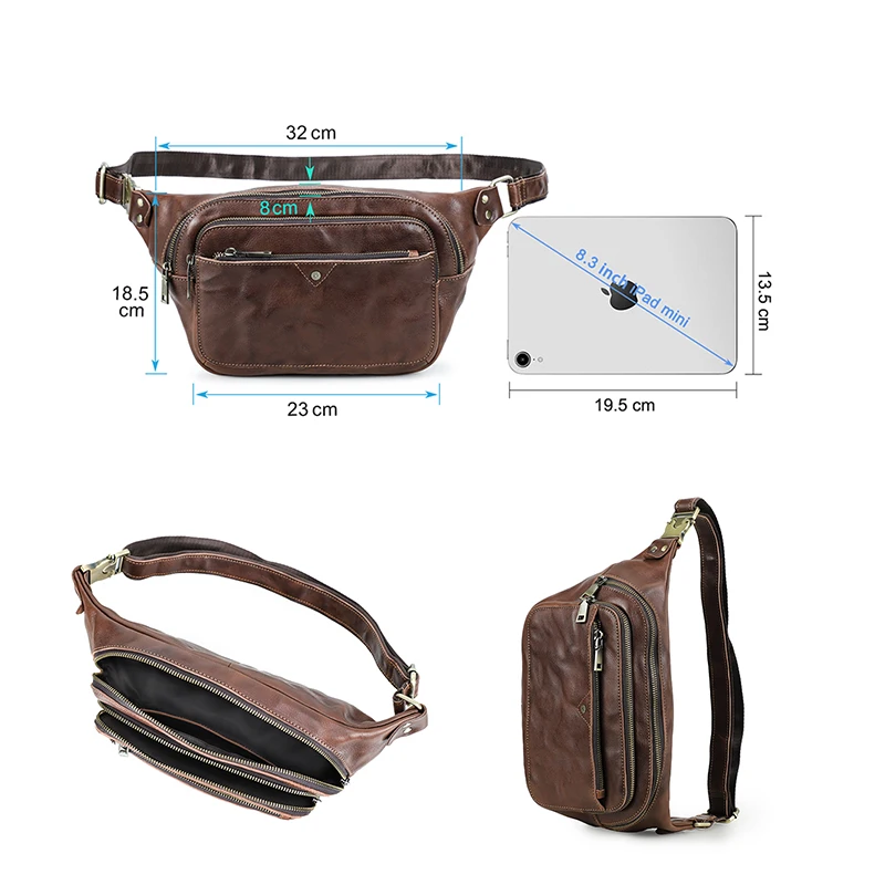 CONTACT\'S Genuine Leather Men\'s Waist Bag Luxury Designer Casual Fanny Pack Belt Bag Phone Pouch Male Crossbody Chest Bag