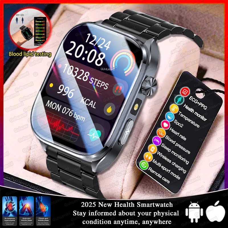 

2025New Health Smartwatch Accurate Blood Lipid Uric Acid Watches ECG+PPG Clock Body Analysis Body Fat BT Call Smartwatch Women