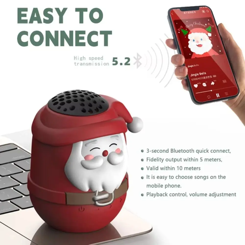 Głośnik Bluetooth Rich Bass Santa Claus, dźwięk HiFi, wodoodporny, świąteczny, przenośny, interfejs USB, głośnik bezprzewodowy