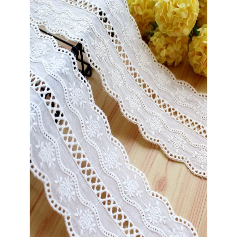 Double Sided Cotton Embroidery Flower Lace Trim, 8cm, 11cm Wide, DIY Clothing Dress, Home Textile Accessories, 2Yard per Lot