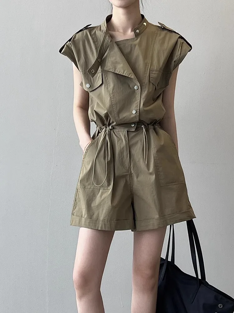 

Hong Kong Workwear ortalls Women Summer Thin New Small Size Waist Inward Loose Wide Leg Suiting Cotton High Waist Commute