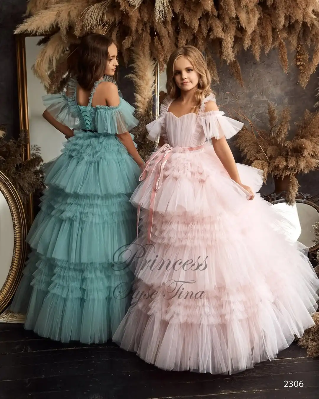 Princess Pink Flower Girl Dress For Wedding Tulle Tiered Puffy Floor Lenght Kids Birthday Party First Communion Gown Custom