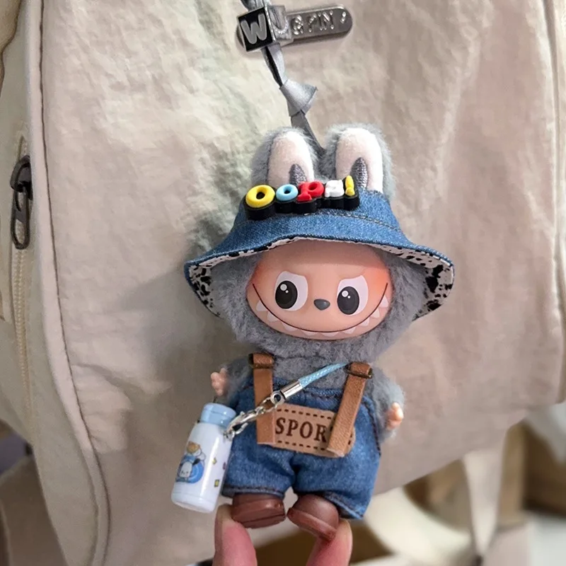 

Labubu 4.0 Gen Mini Doll Cute Overalls Hat Set Pin for Love Series Outfit Changeable Clothes Hanging Decor Accessories