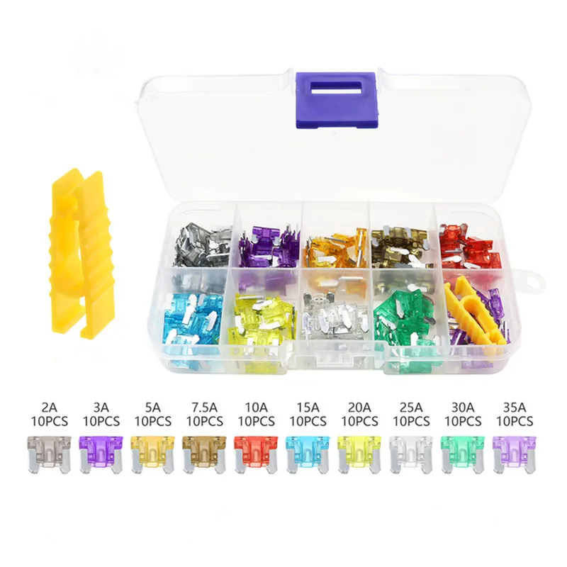 100Pcs Small Car Blade Fuses  Amp Set Automotive Fuse Assorted Kit with Storage Box Electrical Vehicle Accessories