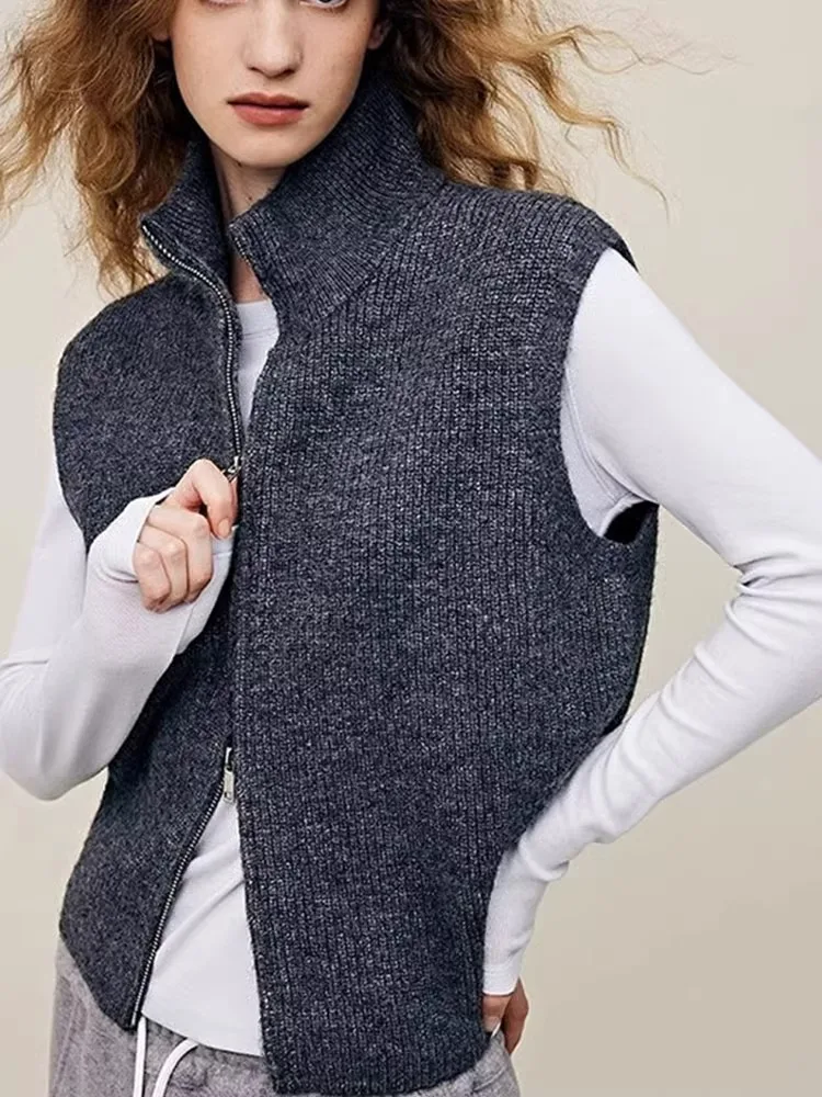 سترة صوفية مفتوحة محبوكة من الصوف البسيط الأنيق، سترة علوية بسحاب مزدوج، تصميم مريح، أنيق، شبابي #2