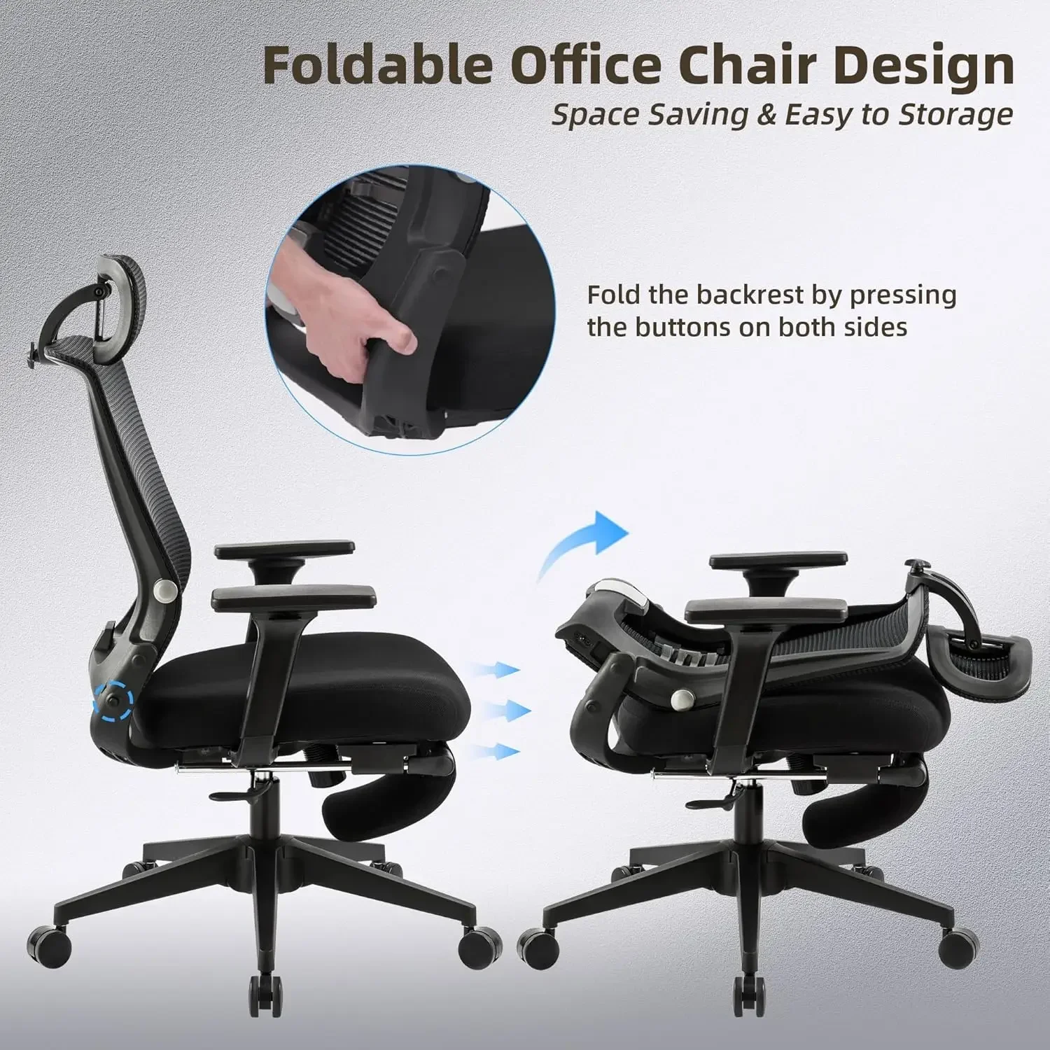 [¡Alta calidad, oferta caliente! ]Silla de oficina plegable con reposapiés, silla de oficina ergonómica con soporte lumbar ajustable, reposacabezas,