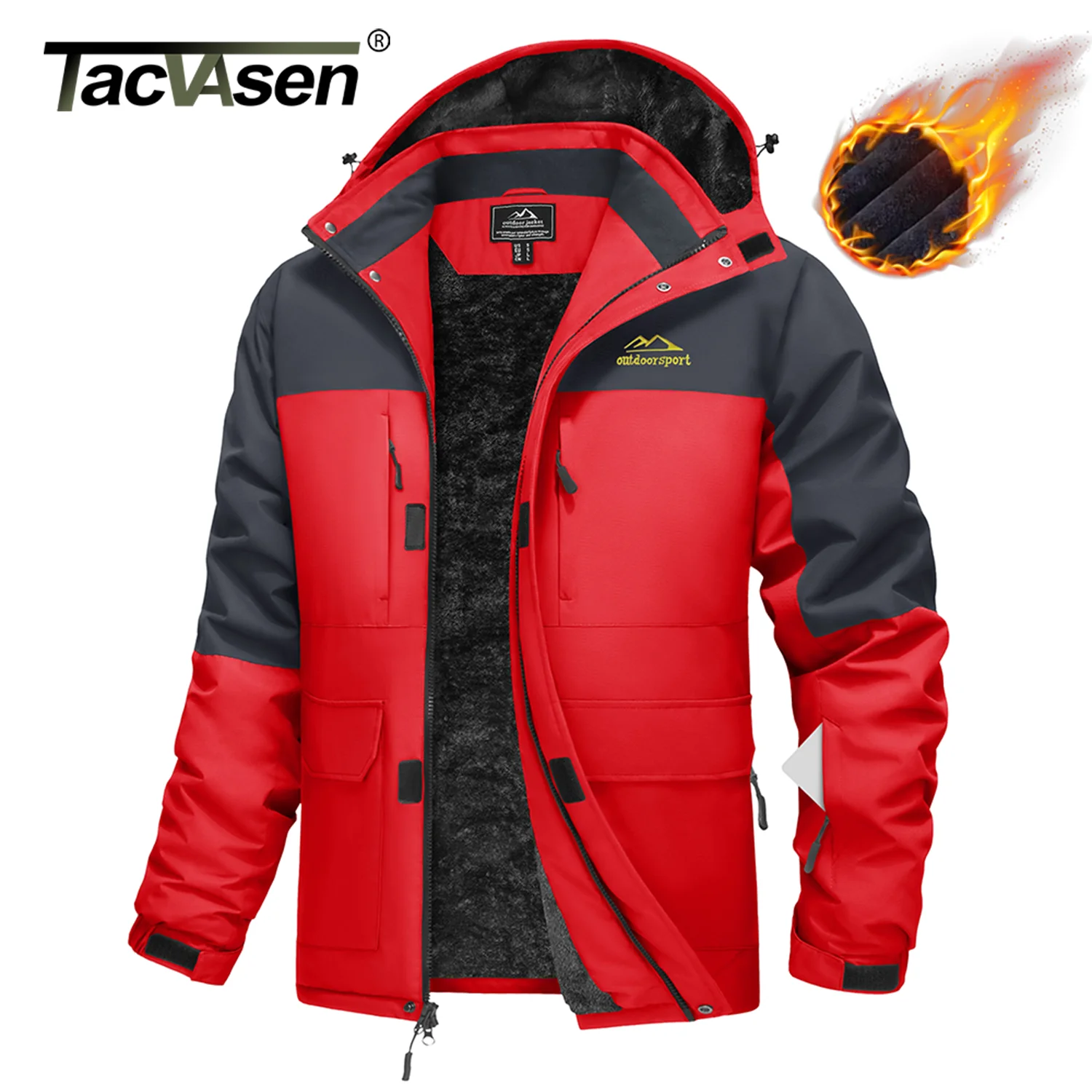 

TACVASEN Winter Heavyweight Coats Mens Ski Snow Waterproof Jackets Fleece Warm Snowboard Hooded Jacket Parka Raincoats 9 Pockets