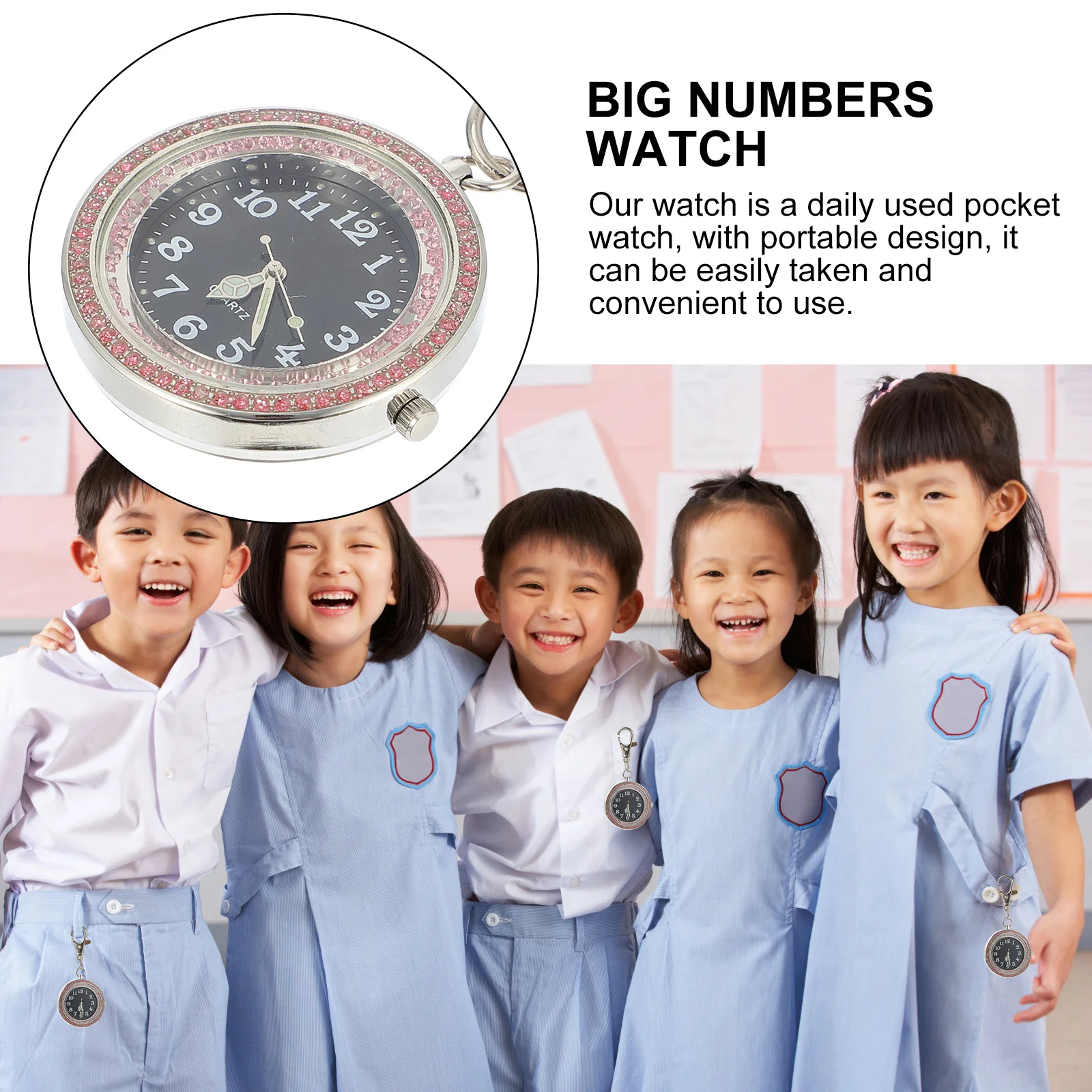 

1Pcs Large Dial Pocket Watch Portable Diamond Encrusted Children Watch for Students and Elderly Fashionable Timepiece