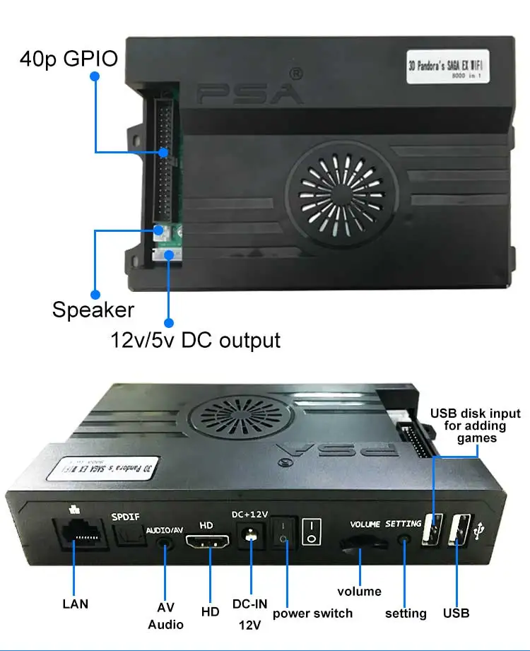 8000 in 1 Pandora Saga Box EX DIY Kit 2 Players with 5 Pin Joystick & Led Copy Sanwa Style Push Button for Arcade Game Console