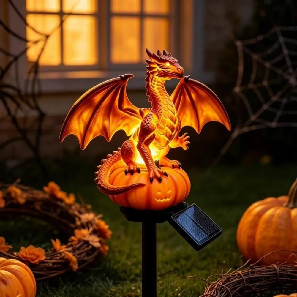 Soft Warm Glow Dragon Solar Garden Light Medieval Fantasy Gothic Shape Solar Dragon Stake Light Dragon Statue Animal