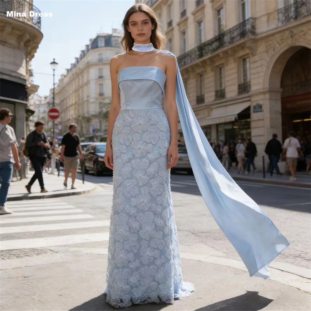 

Mina Customized Blue Floral Sequin Sleeveless Backless Strap Evening Dresses for Special Occasions Prom Dress 2026 Luxury Party