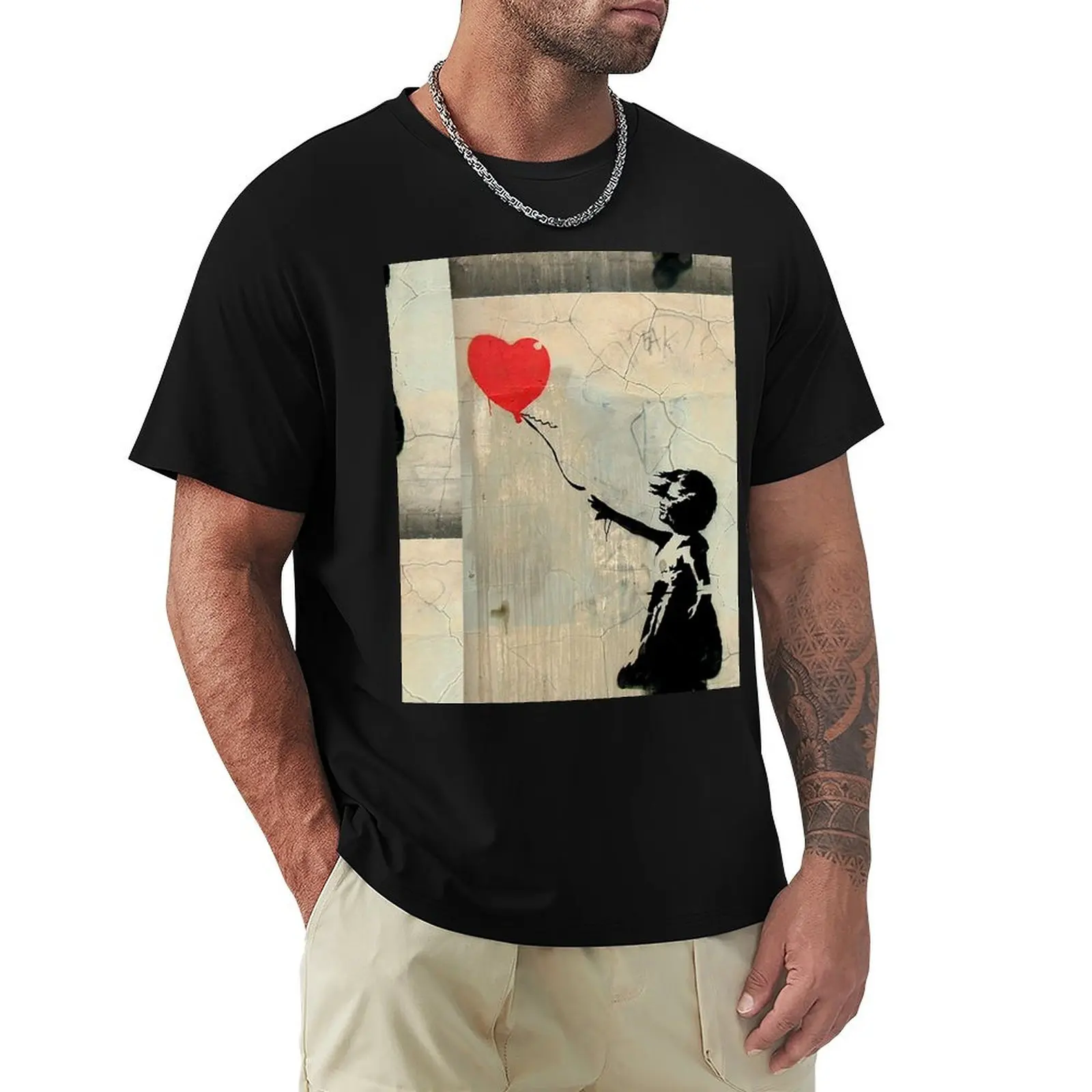 Banksy Red Heart Balloon T-Shirt Durable Work Wear T-Shirt