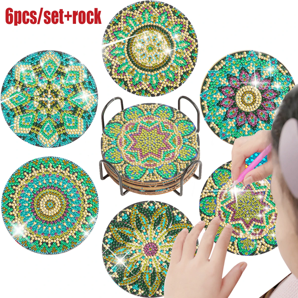 GATYZTORY 6Pcs DIY Diamond Painting Coaster Drink Cup Cushion With Holder Coaster Table Placemat Insulation Pad Home Decor