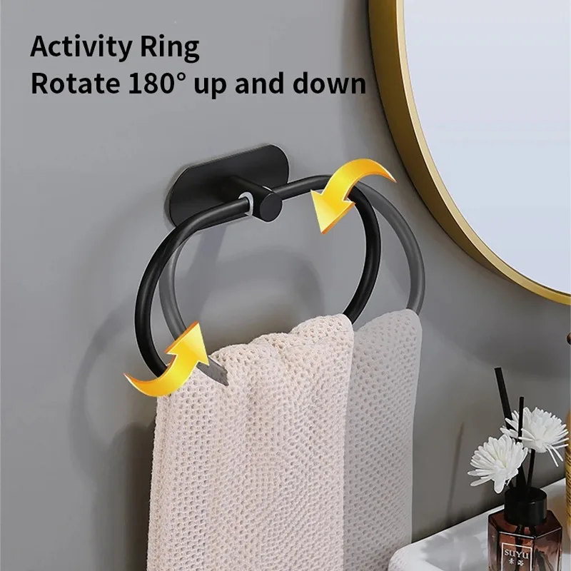 

Bathroom Towels Rack Stainless Steel Towel Holder Self-adhesive Black Washhand Hanger Ring Rail Bar Kitchen Storage Accessories