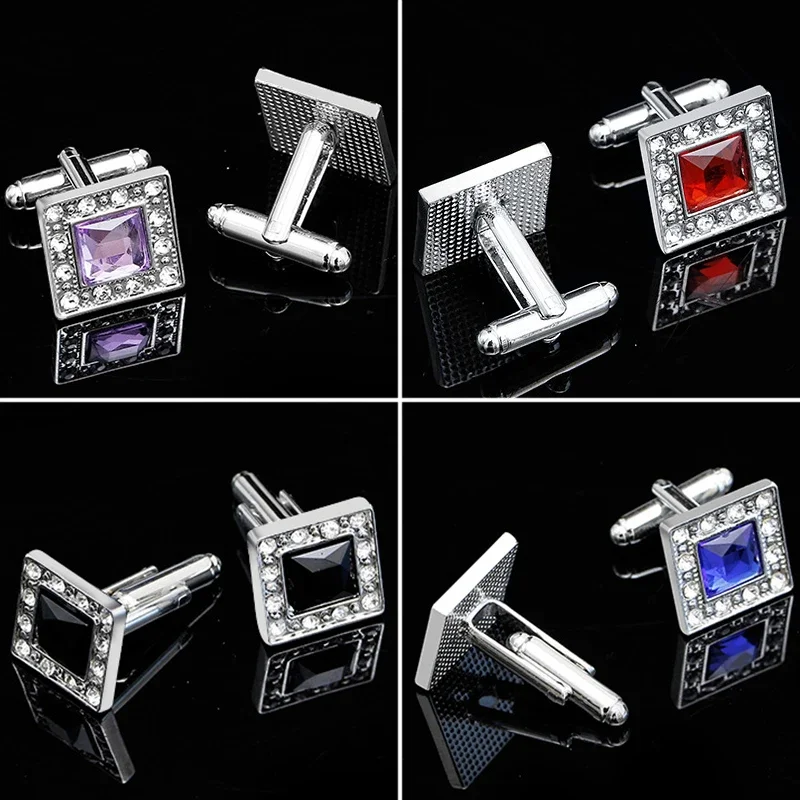 1Pair French Zircon Square Cufflinks Fashion Men\'s Business Banquet Suit Shirt Cuffs Buttons Luxury Wedding Cuff Links Gifts