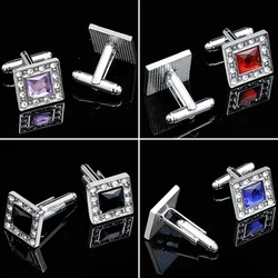 1Pair French Zircon Square Cufflinks Fashion Men's Business Banquet Suit Shirt Cuffs Buttons Luxury Wedding Cuff Links Gifts