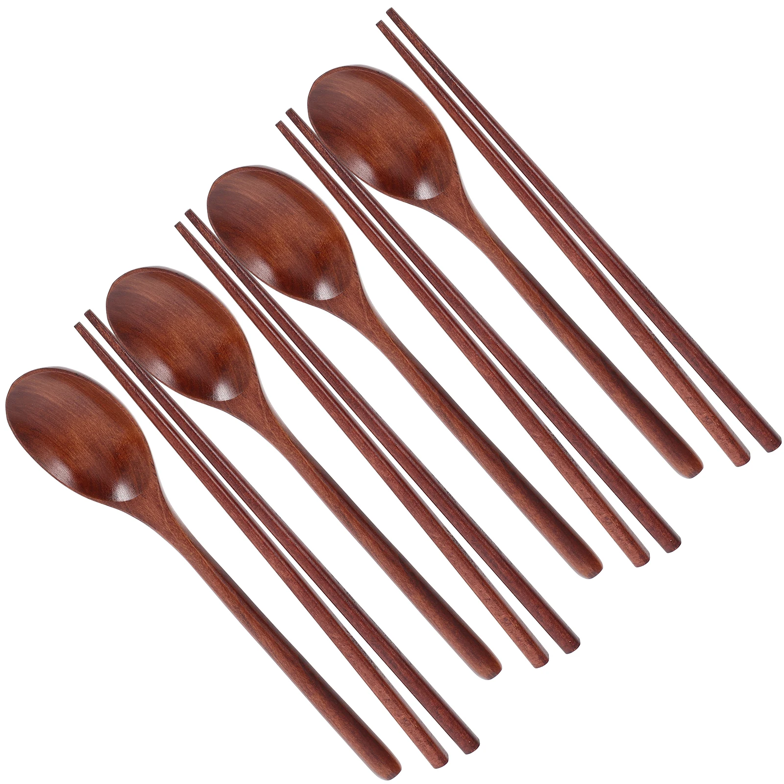 

5Pcs Chopstick Set Light Brown Reusable NonSlip Portable Compact Travel Outdoor Picnic Utensils Wood Spoons Spoon Set Small