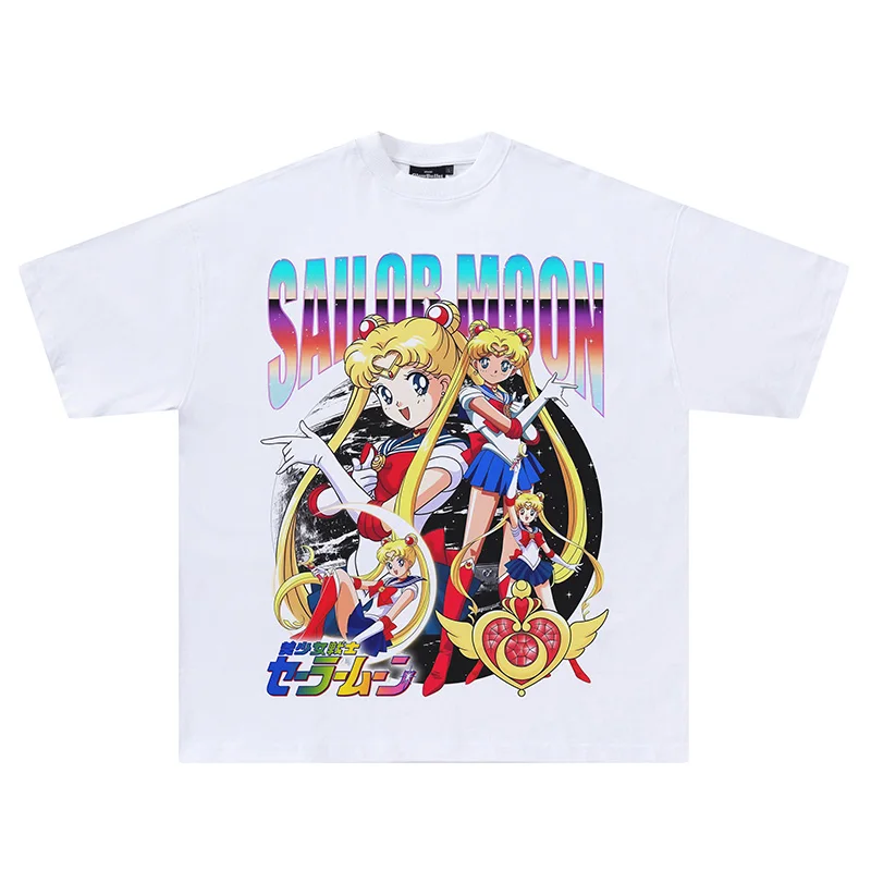 Sailor Moon Water Ice Moon T-Shirt, Vintage Anime Vintage Style américain manches courtes Hip Hop Street