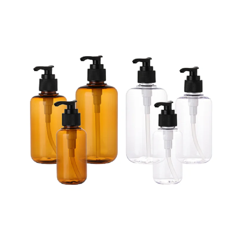 

20Pcs Refillable Container Empty Plastic Bottle 100ml 200ml 300ml Round Shoulder PET Clear and Clear Brown Black Lotion Pump